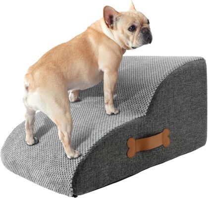 Cat/Dog Ramp Stair Stable, 2/3 Step Small Dog Stair Safe Sponge Filling Pet Ladder Ramp, Nonslip Bottom for Cat Puppy Pet,Stairs for High Beds and Couch,Indoor Steps(2 Step)